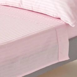 Pink Egyptian Cotton Satin Stripe Flat Sheet 330 Thread Count