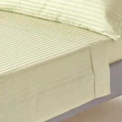 Sage Green Egyptian Cotton Satin Stripe Flat Sheet 330 Thread Count