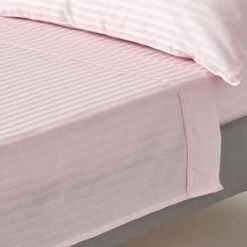 Dusky Pink Violet Egyptian Cotton Satin Stripe Flat Sheet 330 Thread Count