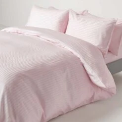 Dusky Pink Violet Egyptian Cotton Stripe Duvet Cover And Pillowcases 330 TC