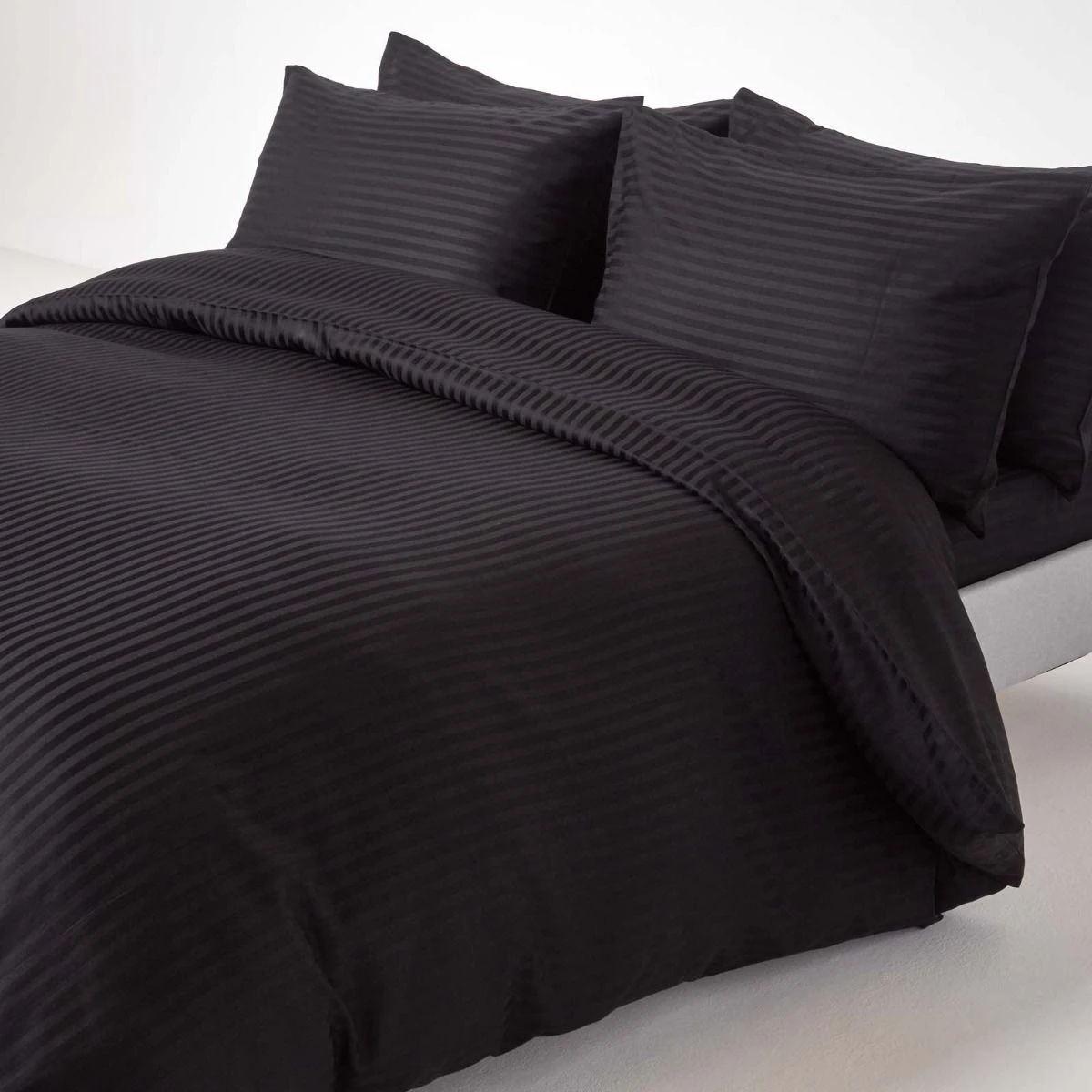 Black Egyptian Cotton Satin Stripe Flat Sheet 330 Thread Count 5 Black Egyptian Cotton Satin Stripe Flat Sheet 330 Thread Count - Image 3