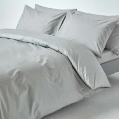 Silver Grey Egyptian Cotton Duvet Cover With Pillowcase 200 Thread Count
