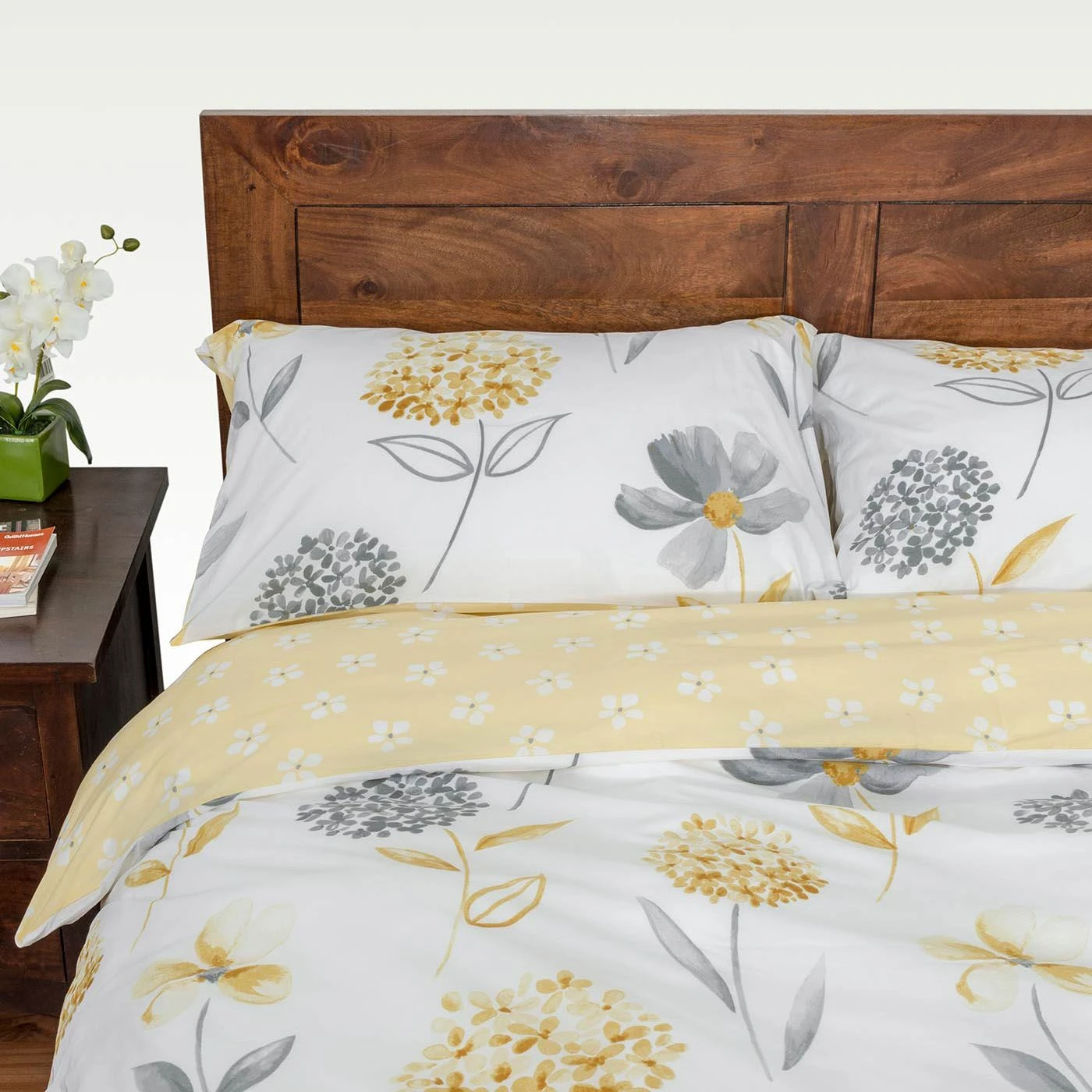 Lemon, White And Grey Floral Duvet Cover Set 3 Lemon, White And Grey Floral Duvet Cover Set