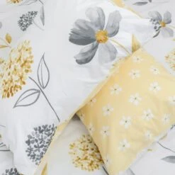 Lemon, White And Grey Floral Duvet Cover Set 9 Lemon, White And Grey Floral Duvet Cover Set -Best Homeware Store bl1347c 4