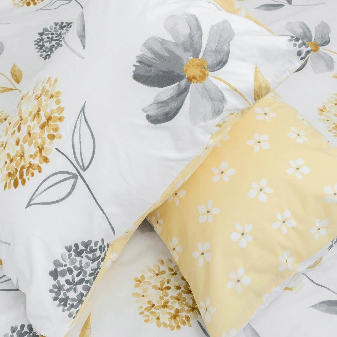 Lemon, White And Grey Floral Duvet Cover Set 6 Lemon, White And Grey Floral Duvet Cover Set - Image 4