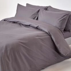 Dark Grey Egyptian Cotton Duvet Cover With Pillowcases 200 Thread Count