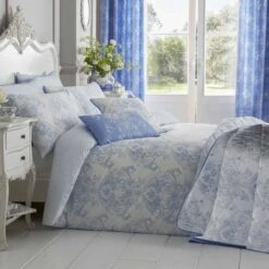Blue French Toile Patterned Bedspread, 200 X 200 Cm