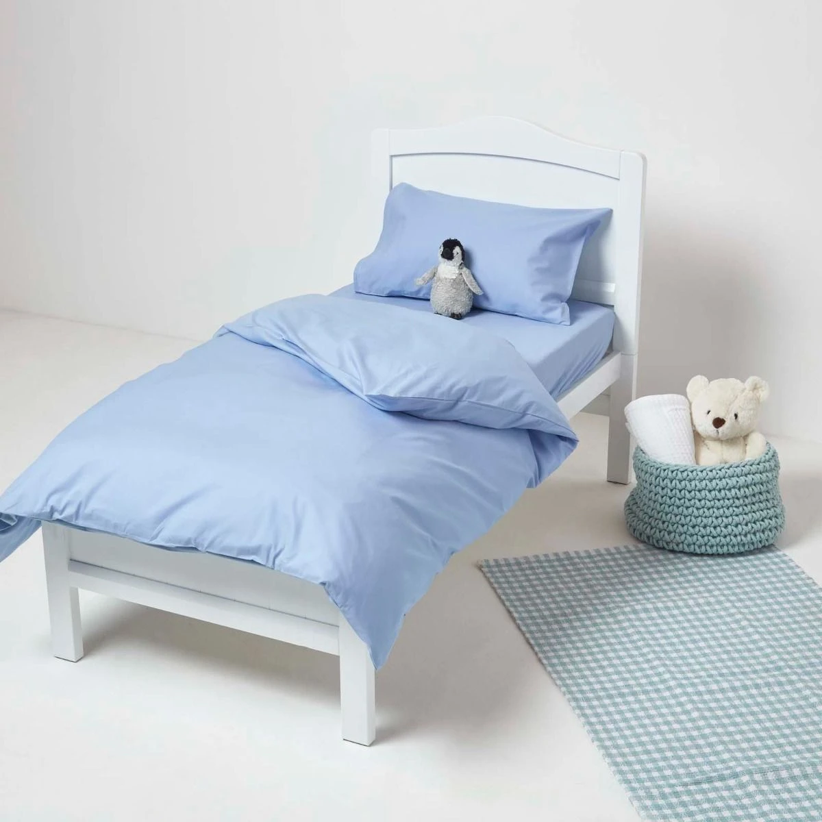 Blue Cotton Cot Bed Duvet Cover Set 200 Thread Count 4 Blue Cotton Cot Bed Duvet Cover Set 200 Thread Count - Image 2