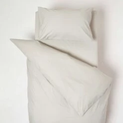 Grey Cotton Cot Bed Duvet Cover Set 200 Thread Count