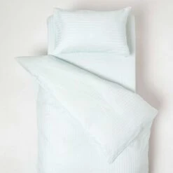 Blue Cotton Stripe Cot Bed Duvet Cover Set 330 Thread Count