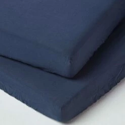 Navy Linen Cot Bed Fitted Sheets 70 X 140 Cm, Pack Of 2