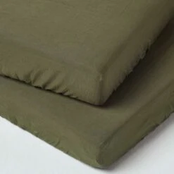 Dark Green Linen Cot Bed Fitted Sheets 70 X 140 Cm, Pack Of 2