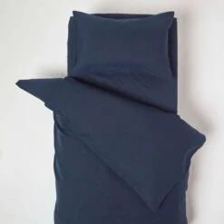 Navy Linen Cot Bed Duvet Cover Set 120 X 150 Cm