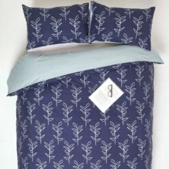 Blue Leaf Digitally Printed Cotton Duvet Cover Set
