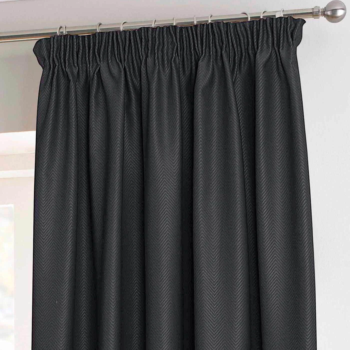 Black Herringbone Chevron Thermal Blackout Curtains Pair Pencil Pleat 5 Black Herringbone Chevron Thermal Blackout Curtains Pair Pencil Pleat - Image 3