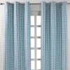 Cotton Blue Block Check Gingham Ready Made Eyelet Curtains