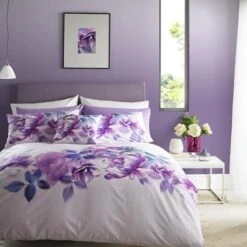 Lipsy ‘Translucent Bloom’ Purple And White Floral Duvet Cover Set, Single