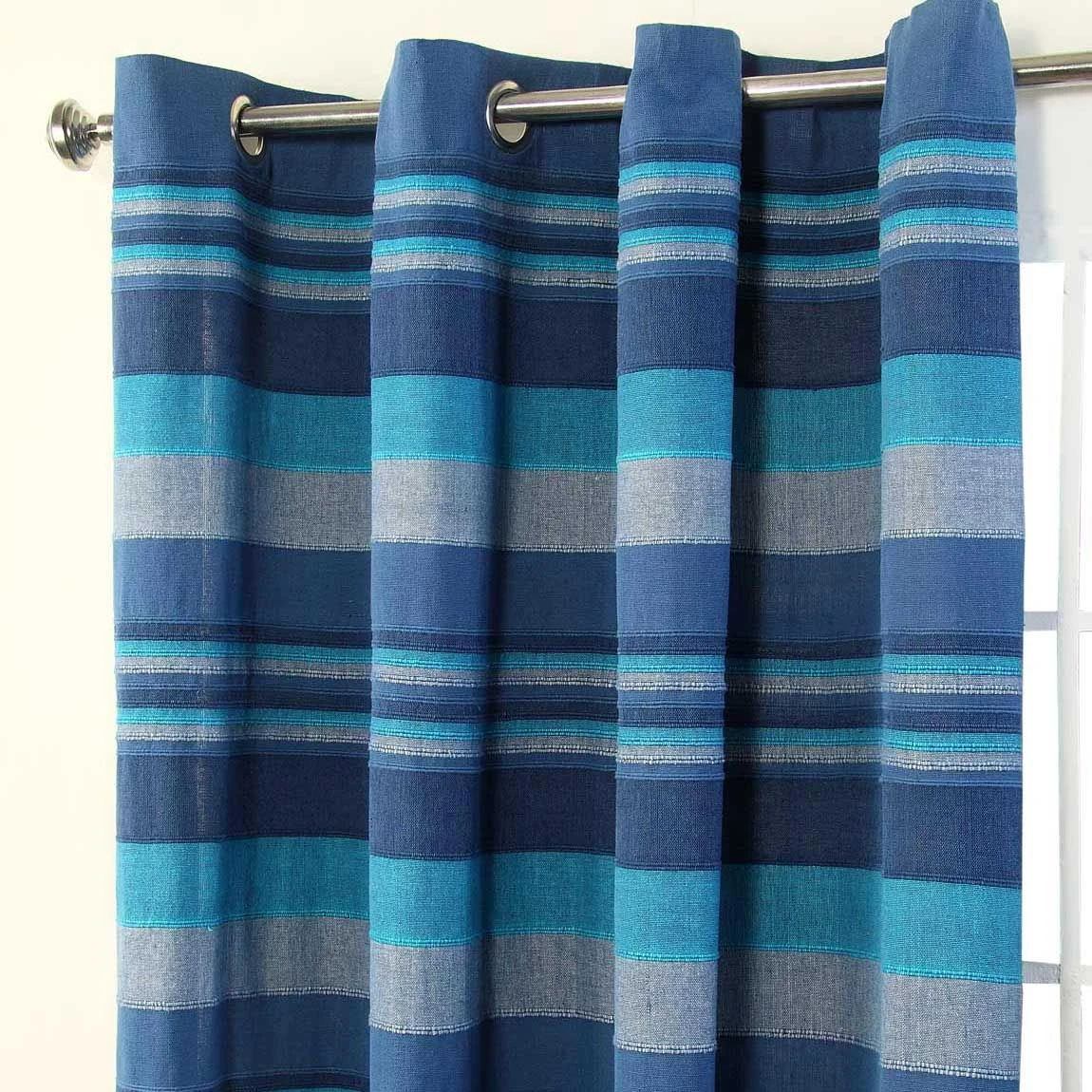 Cotton Morocco Striped Blue Curtain Pair 4 Cotton Morocco Striped Blue Curtain Pair - Image 2
