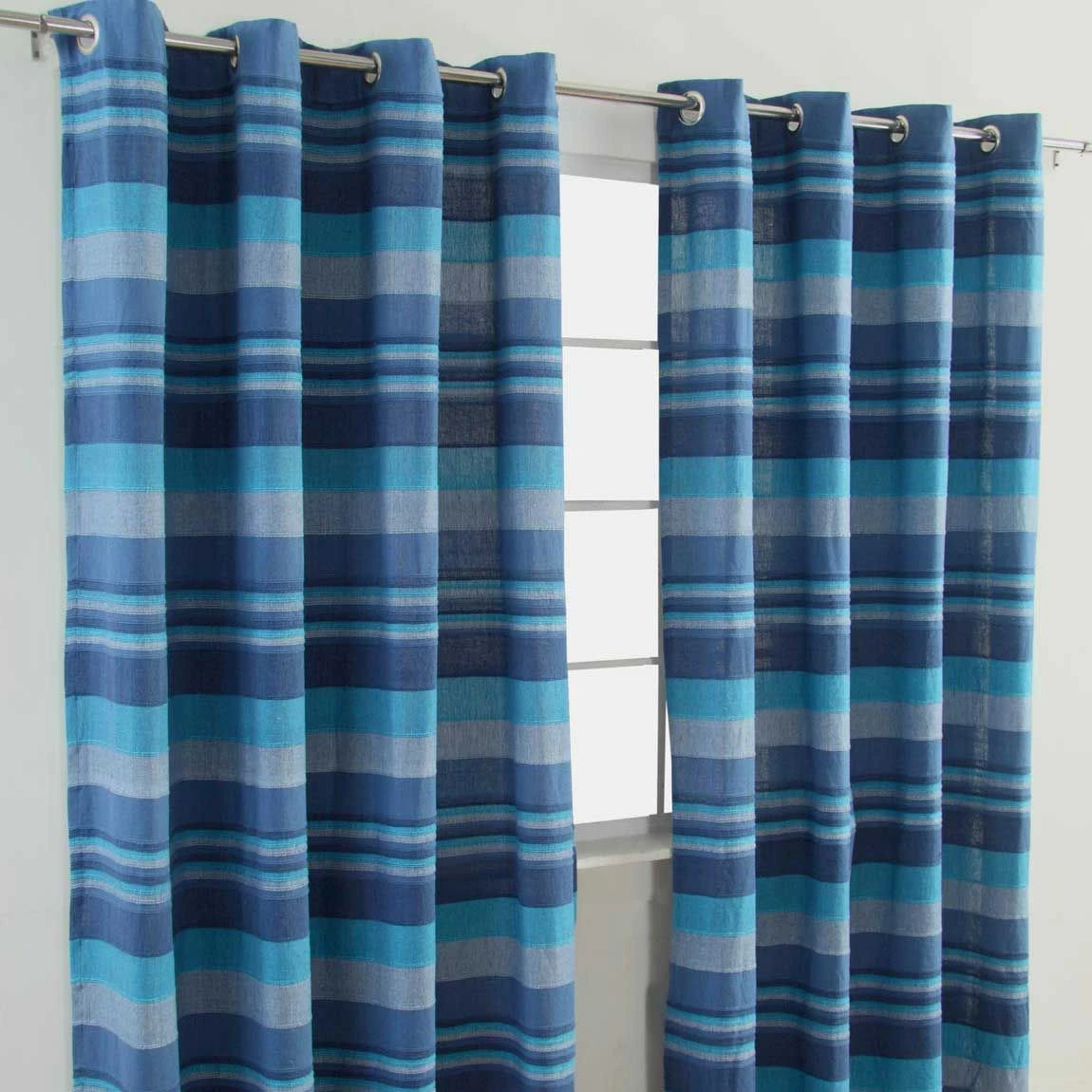 Cotton Morocco Striped Blue Curtain Pair 3 Cotton Morocco Striped Blue Curtain Pair