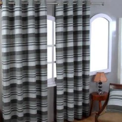 Cotton Morocco Striped Grey Curtain Pair