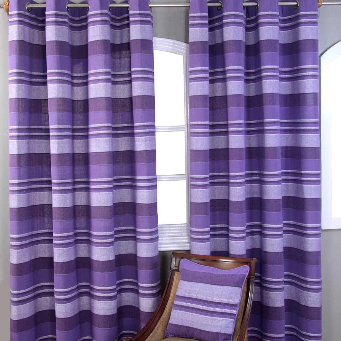 Cotton Morocco Striped Mauve Curtain Pair 4 Cotton Morocco Striped Mauve Curtain Pair - Image 2