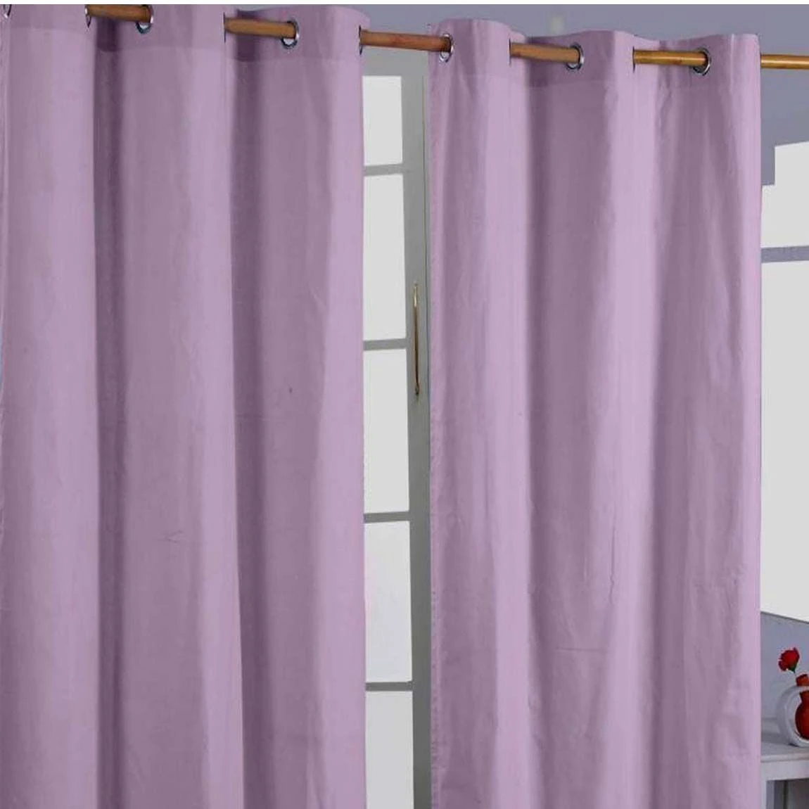 Cotton Plain Mauve Ready Made Eyelet Curtain Pair 3 Cotton Plain Mauve Ready Made Eyelet Curtain Pair