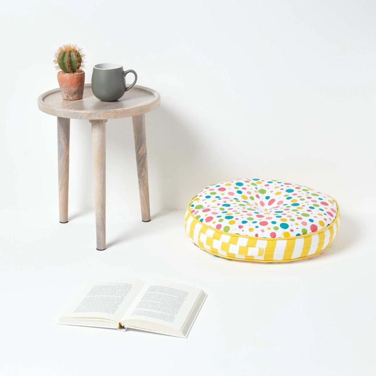 Multi Polka Dots & Yellow Stripes Round Floor Cushion 4 Multi Polka Dots & Yellow Stripes Round Floor Cushion - Image 2