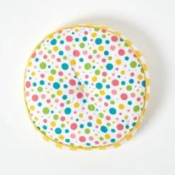 Multi Polka Dots & Yellow Stripes Round Floor Cushion 10 Multi Polka Dots & Yellow Stripes Round Floor Cushion -Best Homeware Store cu1160a 03