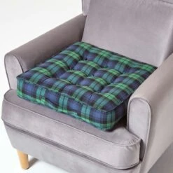 Black Watch Tartan Cotton Armchair Booster Cushion