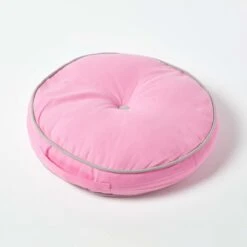 Pink And Grey Round Floor Cushion