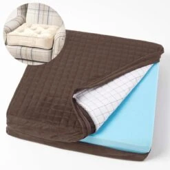 Brown Quilted Faux Suede Armchair Booster Cushion Cover