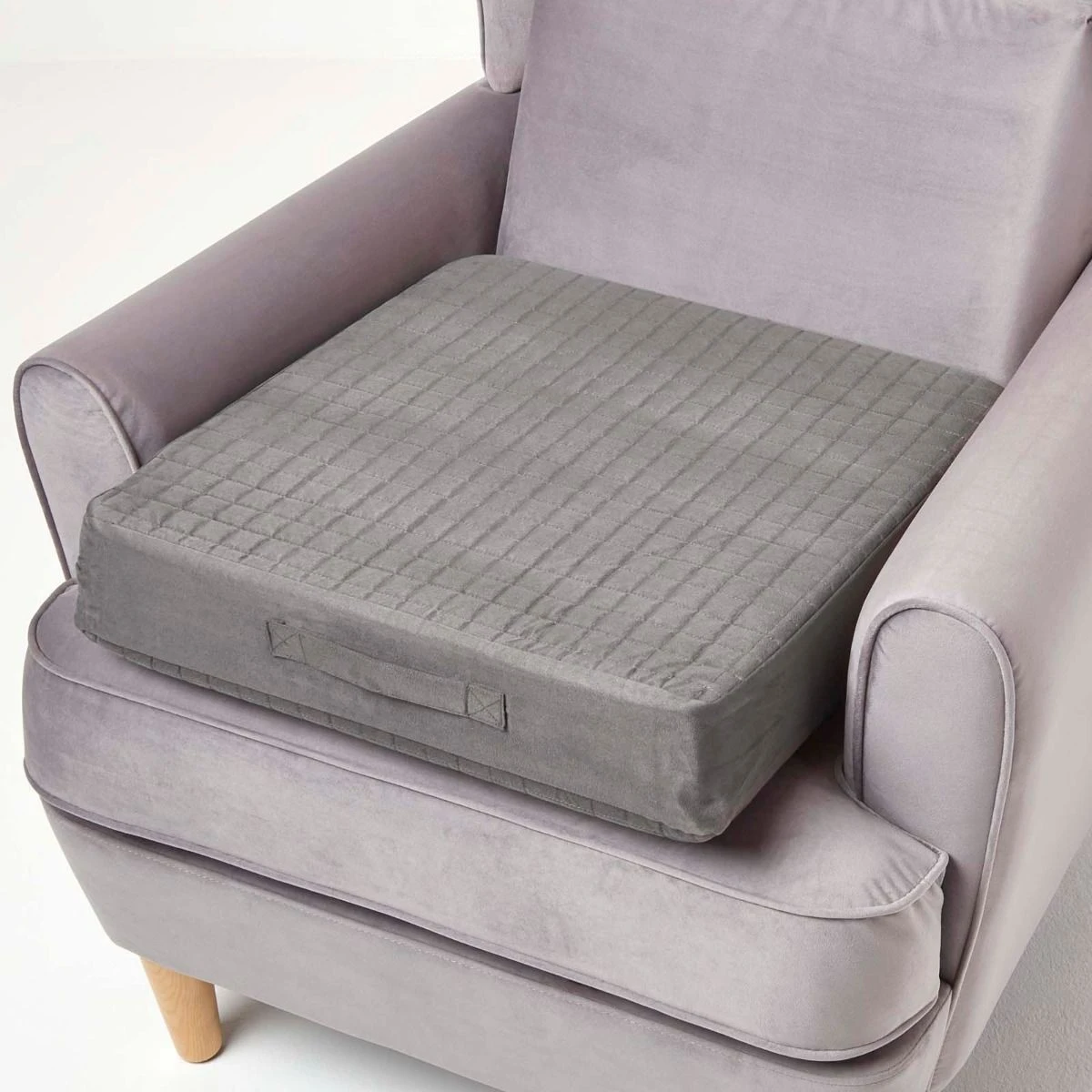 Grey Quilted Faux Suede Armchair Booster Cushion Cover 4 Grey Quilted Faux Suede Armchair Booster Cushion Cover - Image 2