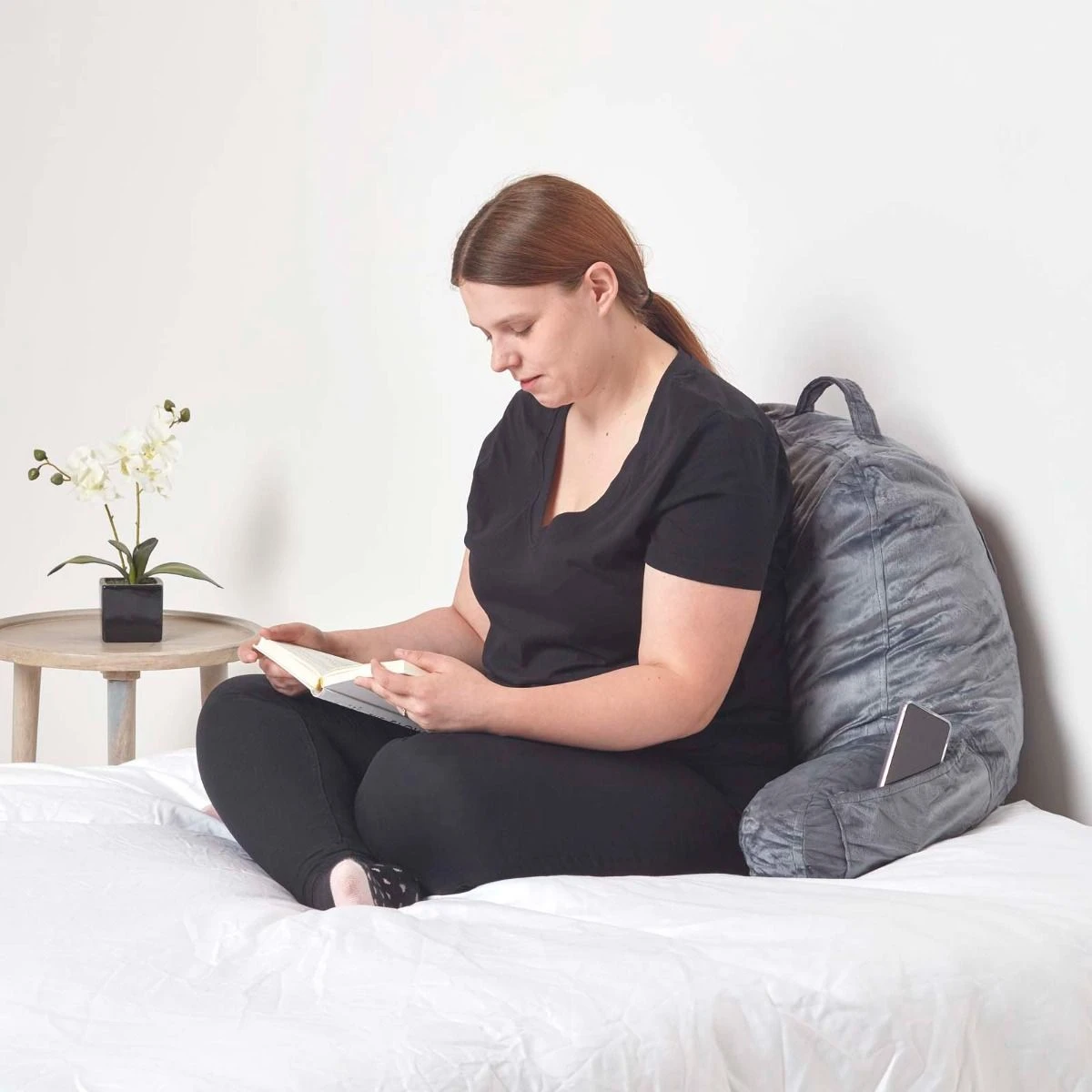 Grey Reading Pillow Memory Foam Filling & Velvet Cover, Standard 4 Grey Reading Pillow Memory Foam Filling & Velvet Cover, Standard - Image 2