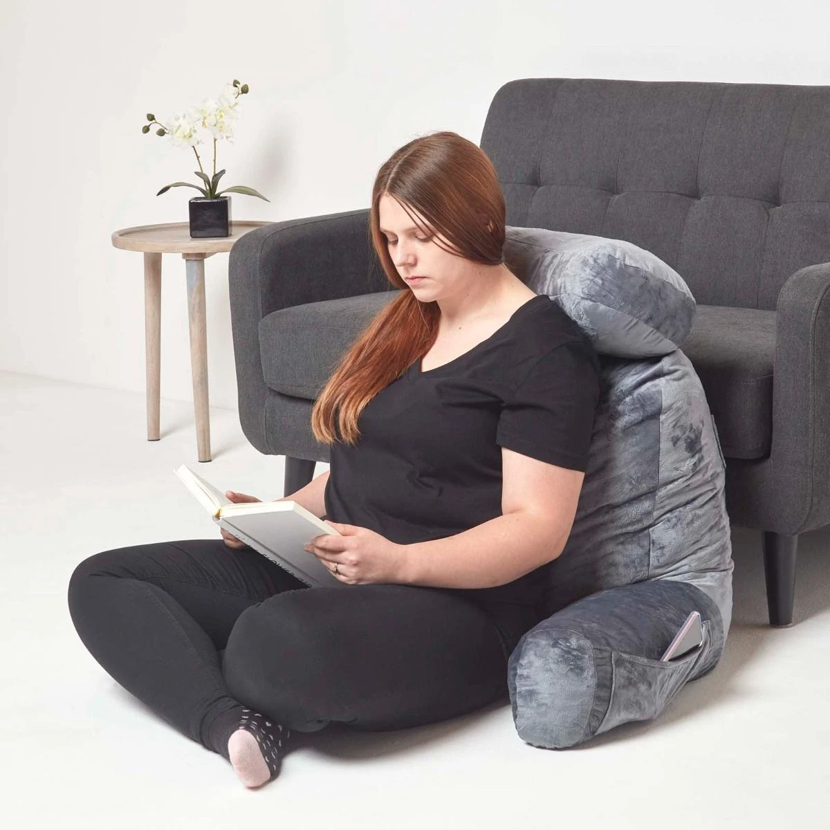 Grey Reading Pillow Memory Foam Filling & Velvet Cover, Extra Large 4 Grey Reading Pillow Memory Foam Filling & Velvet Cover, Extra Large - Image 2