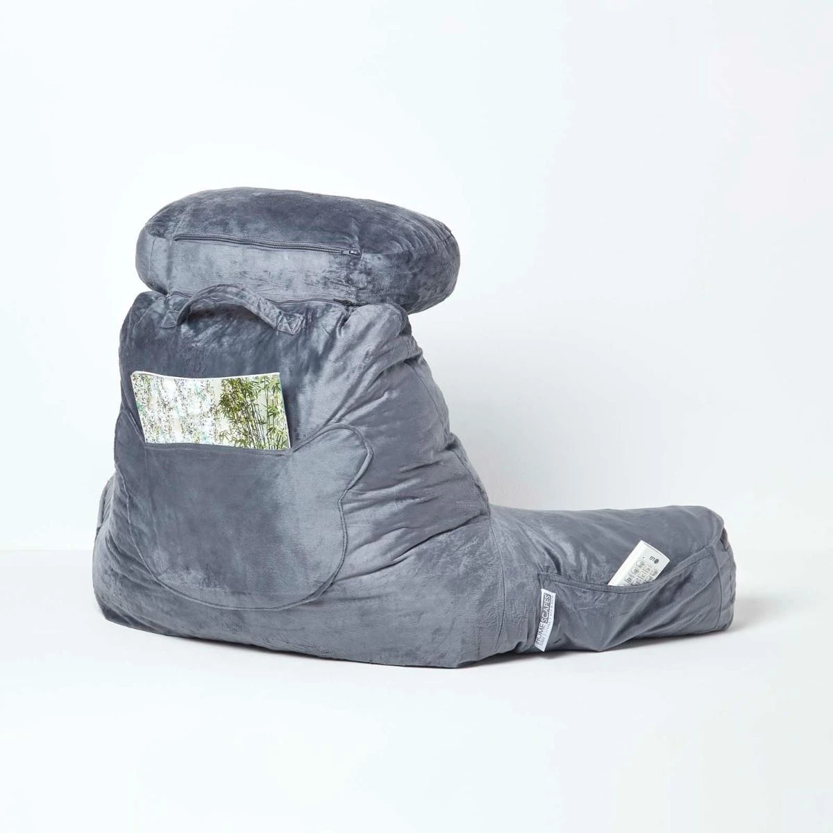 Grey Reading Pillow Memory Foam Filling & Velvet Cover, Extra Large 6 Grey Reading Pillow Memory Foam Filling & Velvet Cover, Extra Large - Image 4