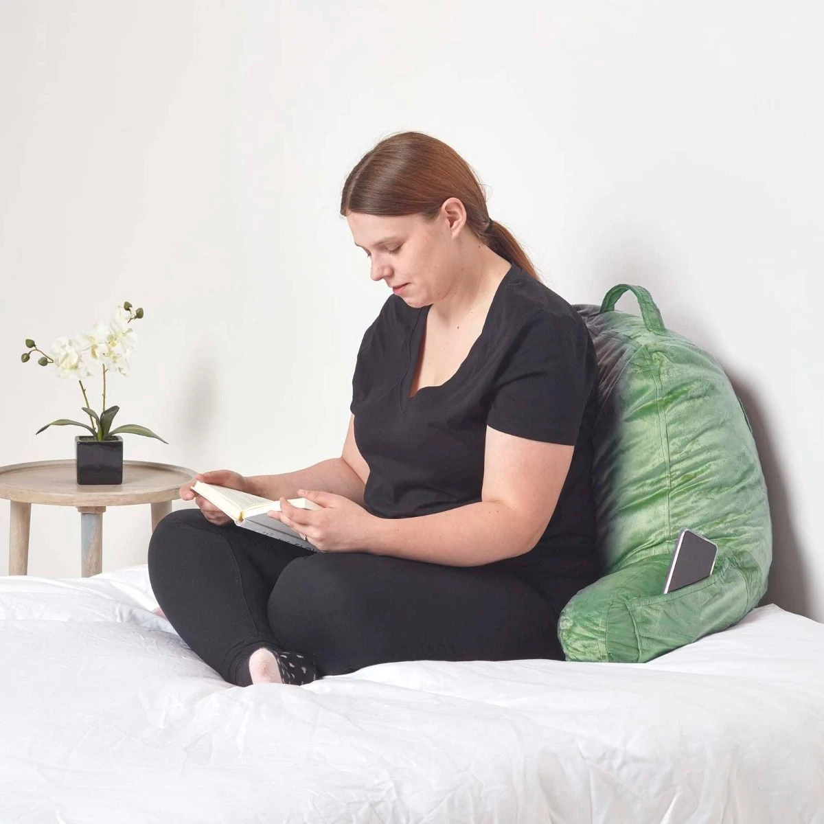 Green Reading Pillow Memory Foam Filling & Velvet Cover 4 Green Reading Pillow Memory Foam Filling & Velvet Cover - Image 2