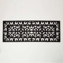 Black Iron Effect Rubber Double Door Mat Runner 120 X 45 Cm