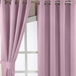 Pastel Pink Herringbone Chevron Blackout Thermal Curtains Pair Eyelet Style