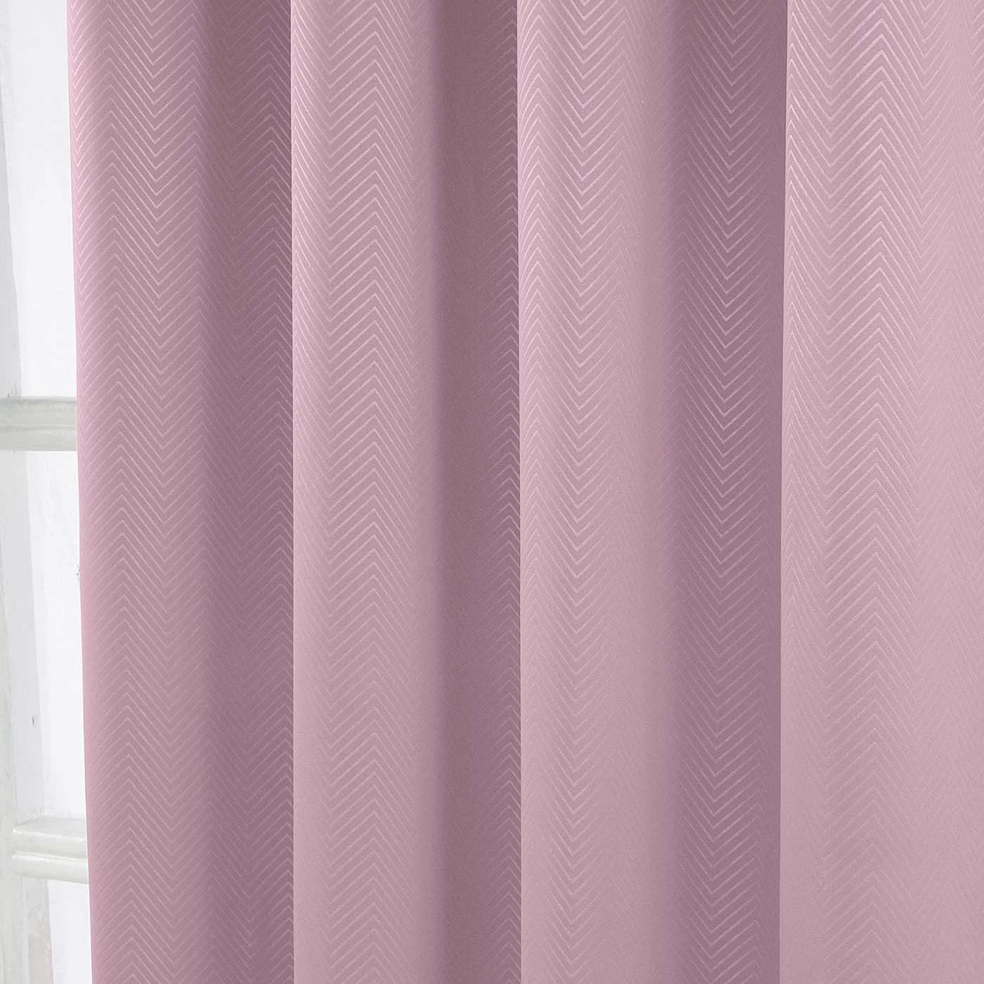 Pastel Pink Herringbone Chevron Blackout Thermal Curtains Pair Eyelet Style 6 Pastel Pink Herringbone Chevron Blackout Thermal Curtains Pair Eyelet Style - Image 4