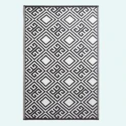 Black And White Geometric Design Reversible Outdoor Rug