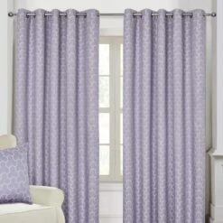 Lilac Geometric Jacquard Blackout Eyelet Curtain Pair