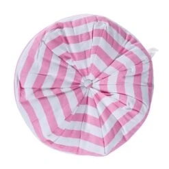 Pink And White Stripe Pleated Round Floor Cushion
