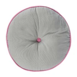 Grey And Pink Round Floor Cushion