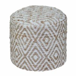 Sierra Natural Diamond Pattern Hemp Circular Bean Filled Pouffe, 45 Cm
