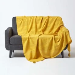 Cotton Rajput Ribbed Yellow Throw