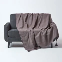 Cotton Rajput Ribbed Sea Grey Throw