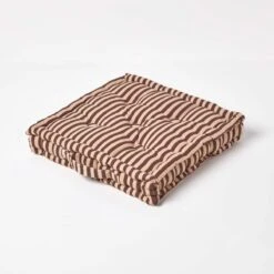Cotton Chocolate Brown And Beige Thin Stripe Floor Cushion