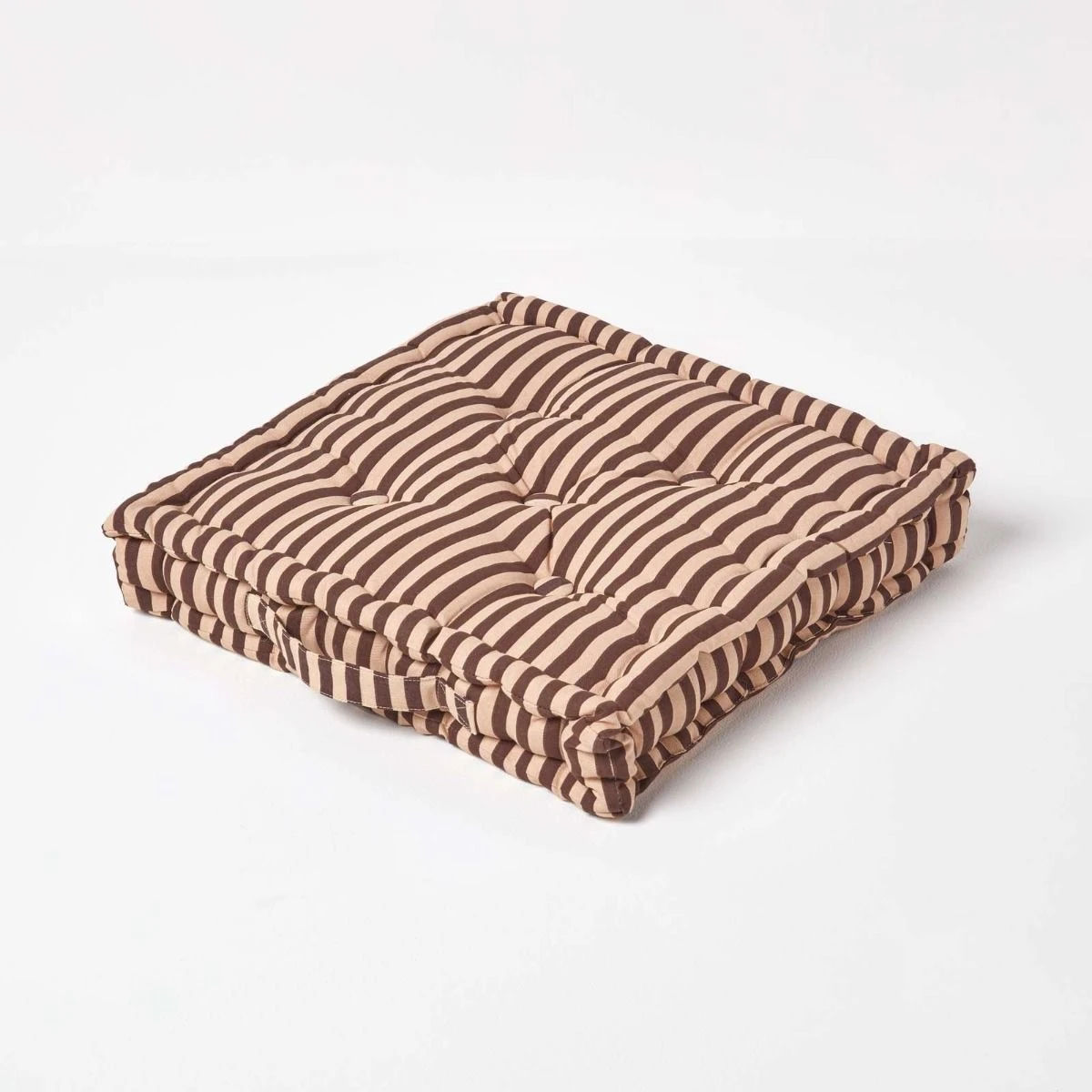 Cotton Chocolate Brown And Beige Thin Stripe Floor Cushion 3 Cotton Chocolate Brown And Beige Thin Stripe Floor Cushion
