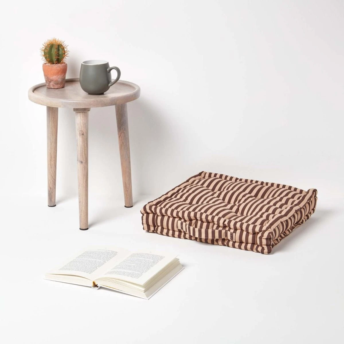 Cotton Chocolate Brown And Beige Thin Stripe Floor Cushion 4 Cotton Chocolate Brown And Beige Thin Stripe Floor Cushion - Image 2