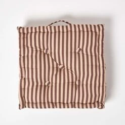 Cotton Chocolate Brown And Beige Thin Stripe Floor Cushion 10 Cotton Chocolate Brown And Beige Thin Stripe Floor Cushion -Best Homeware Store kt1325 03